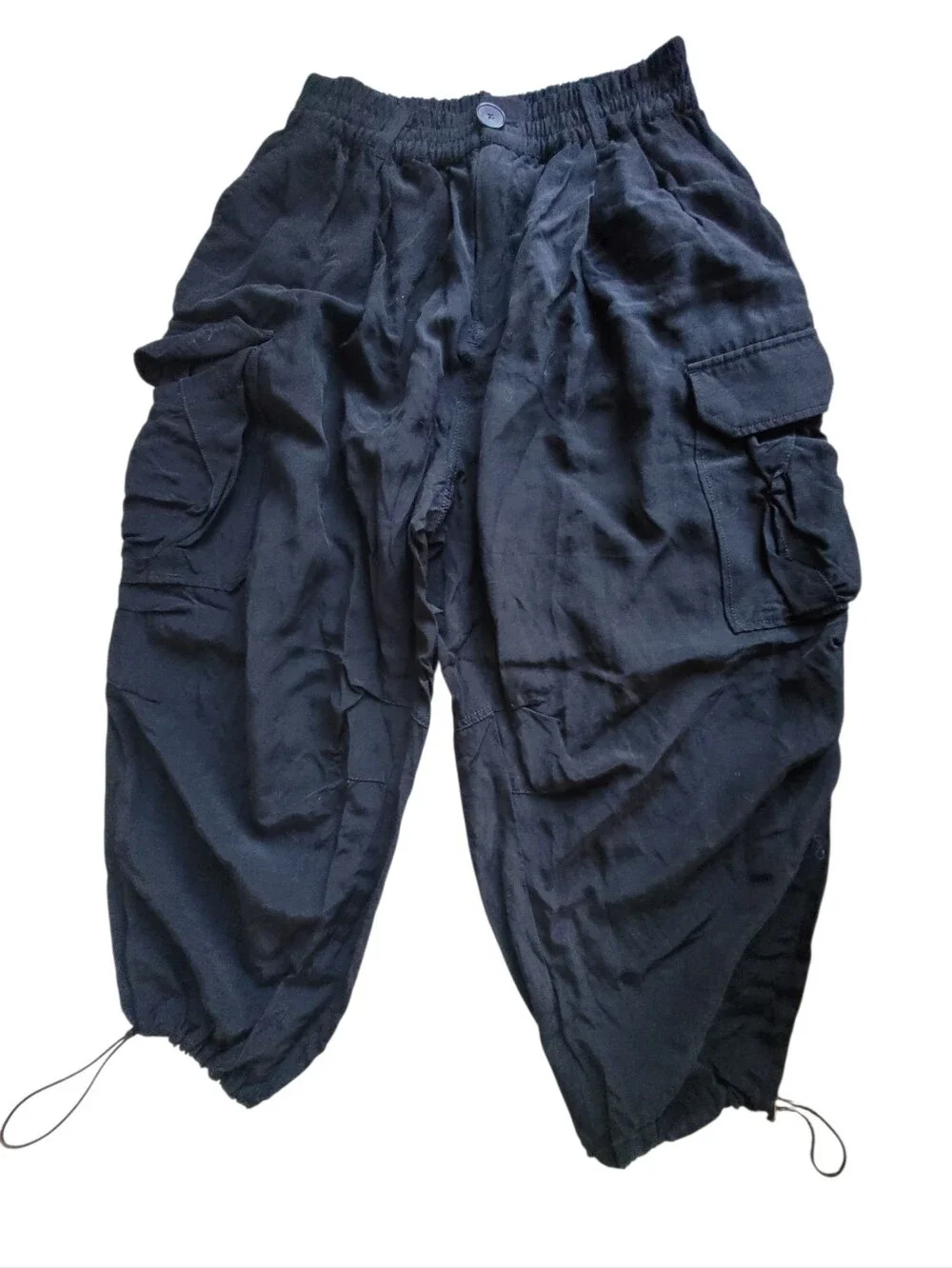 Zara Oversized Wide Leg Baggy Cargo Pants Black Womens Medium Streetwear